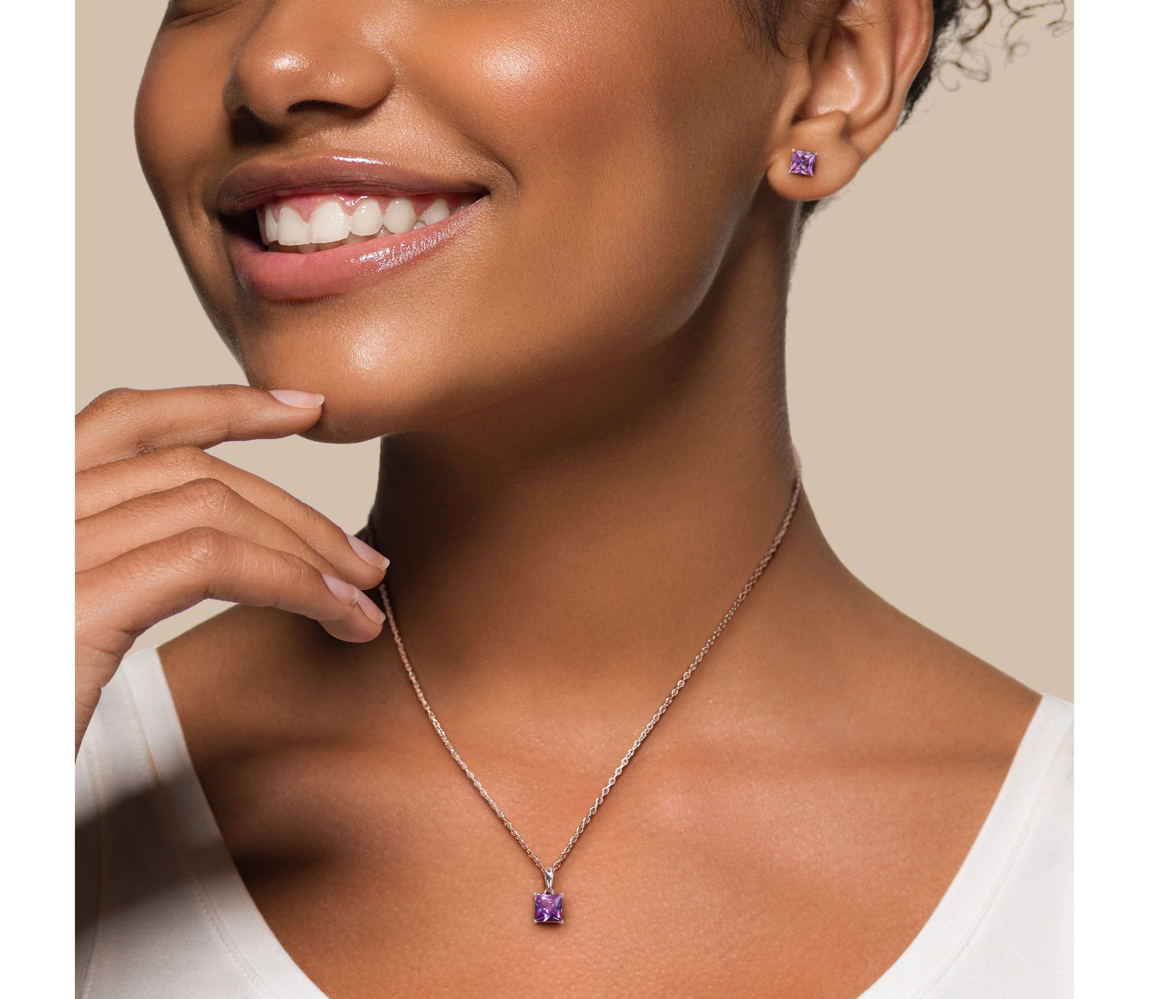 Simulated Alexandrite Pendant with Chain and Earrings 2-Piece Set in Sterling Silver