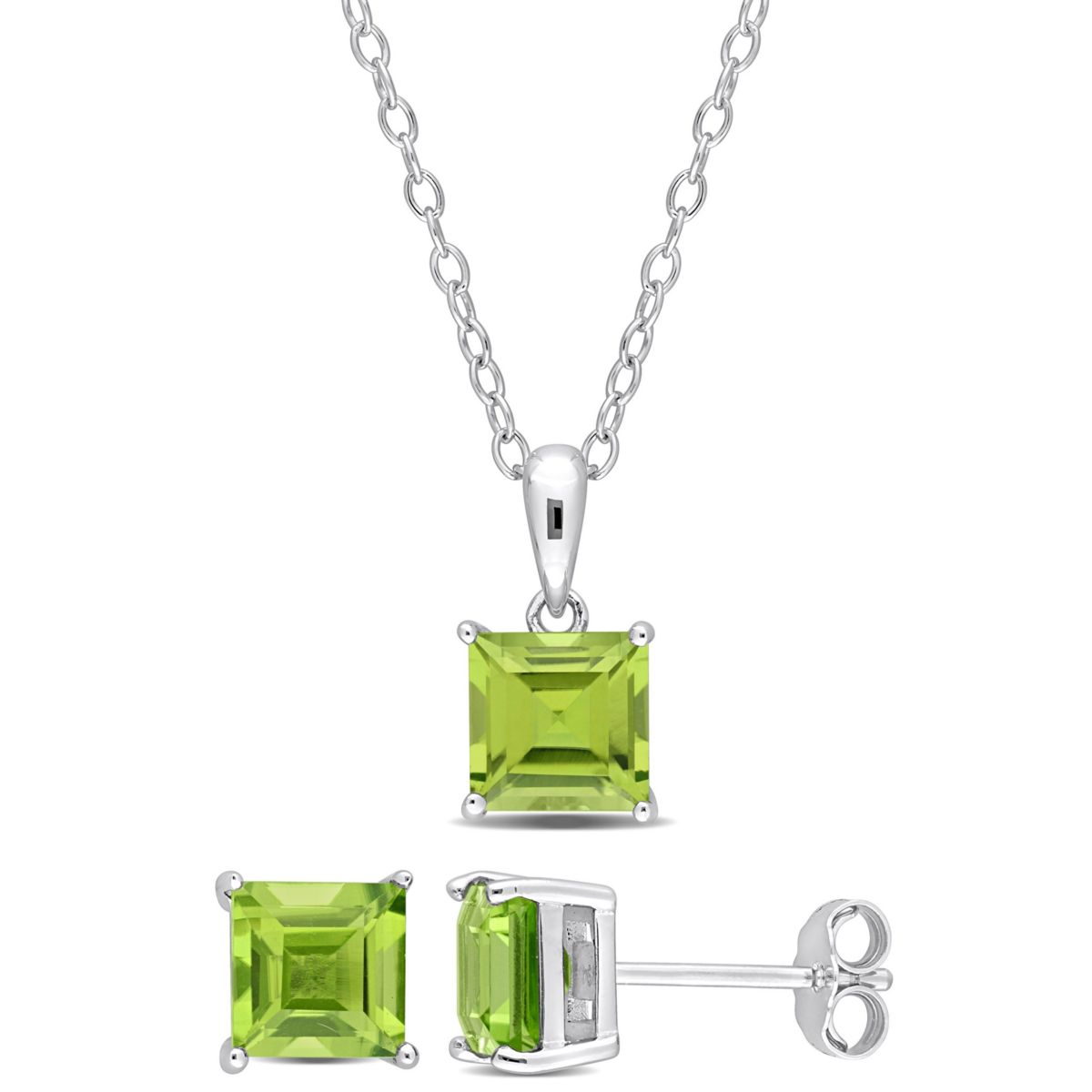 Peridot Pendant with Chain and Earrings 2-Piece Set in Sterling Silver