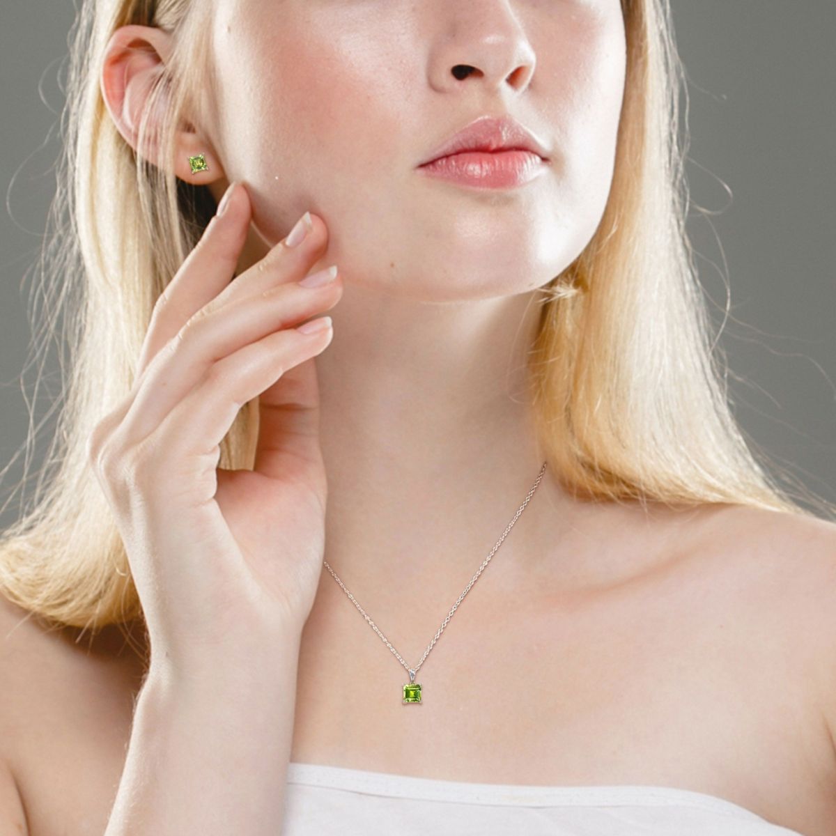 Peridot Pendant with Chain and Earrings 2-Piece Set in Sterling Silver