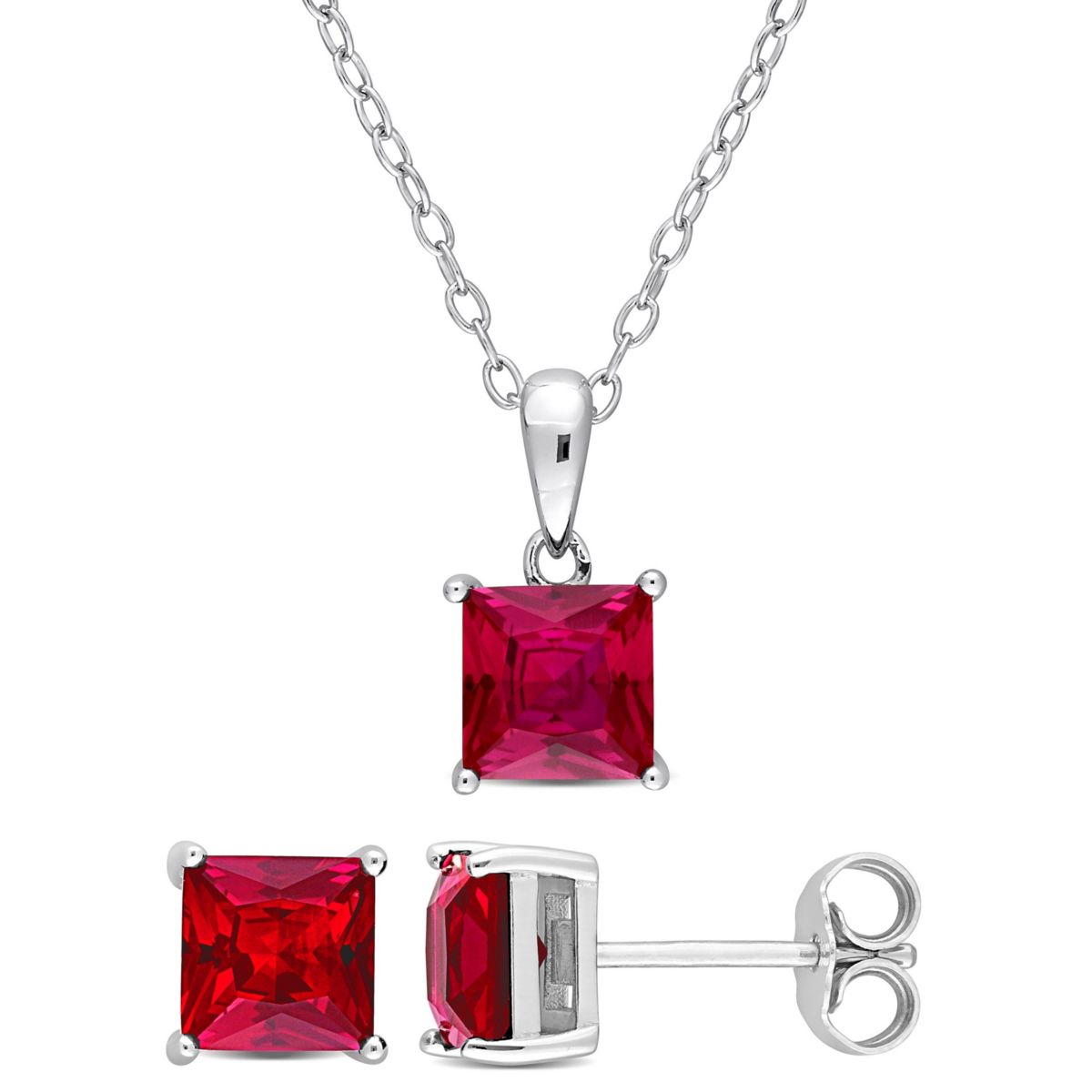 Lab Created Created Ruby Pendant with Chain and Earrings 2-Piece Set in Sterling Silver