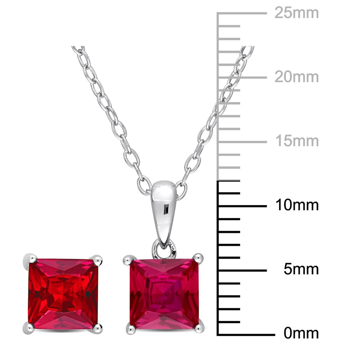 Lab Created Created Ruby Pendant with Chain and Earrings 2-Piece Set in Sterling Silver
