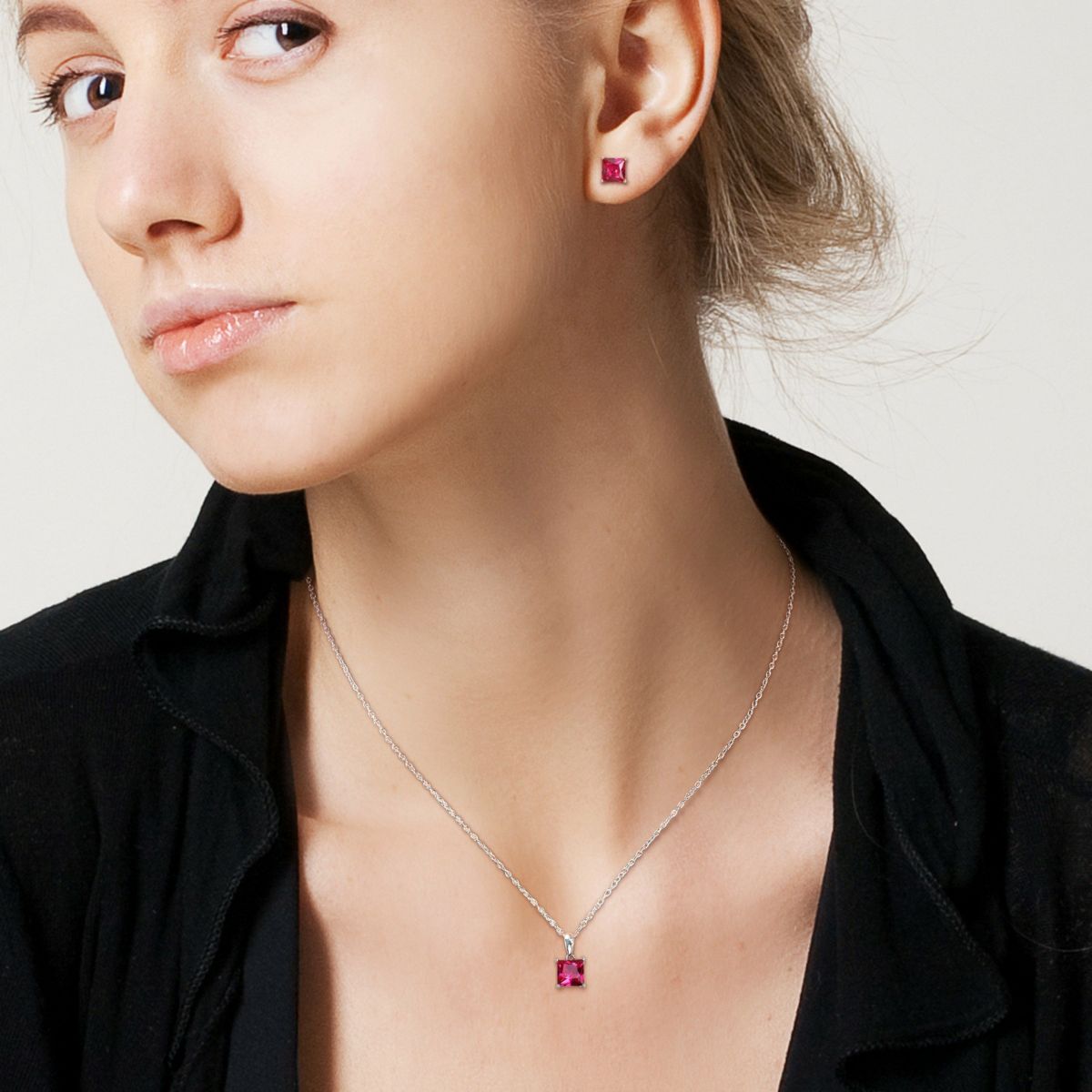 Lab Created Created Ruby Pendant with Chain and Earrings 2-Piece Set in Sterling Silver