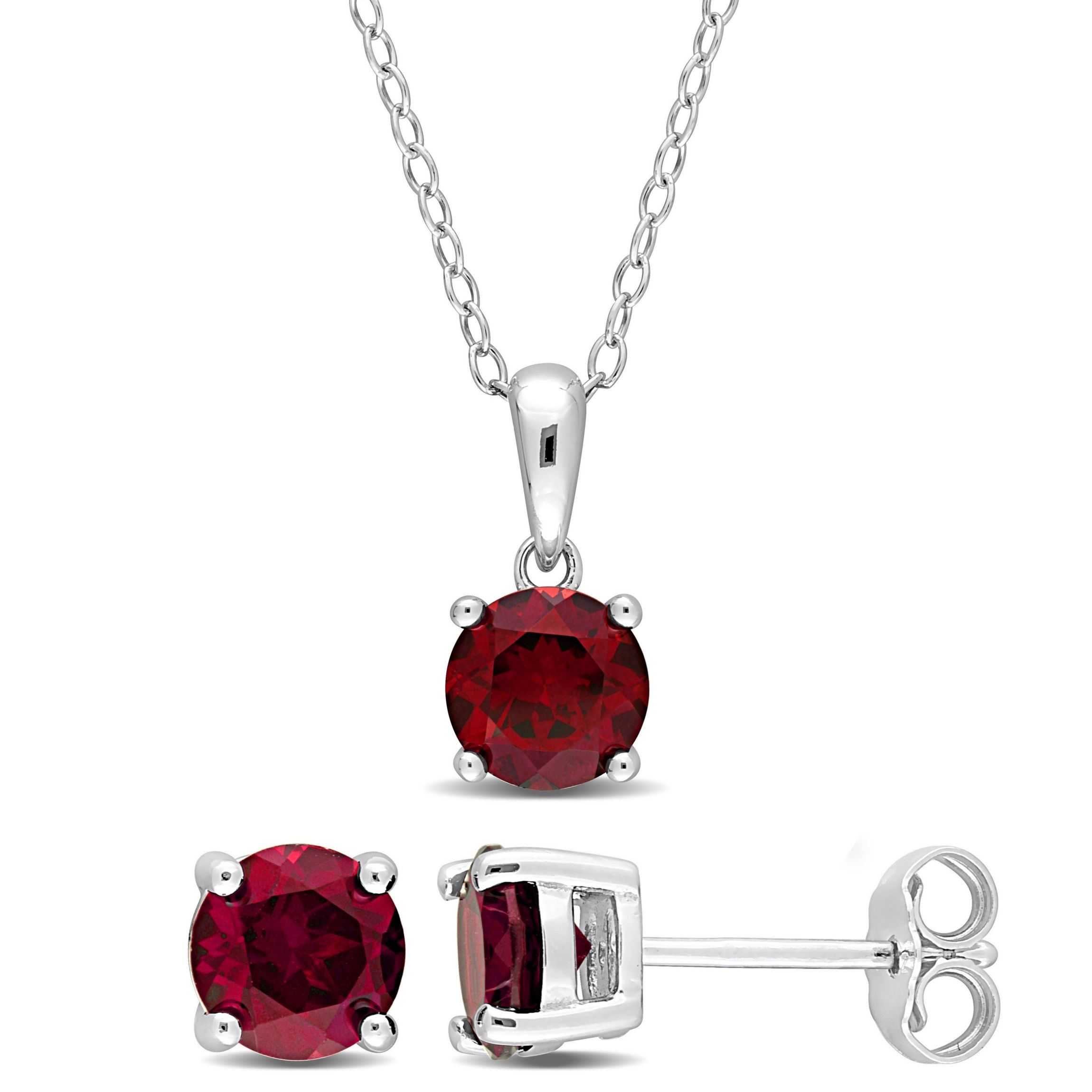Garnet Pendant with Chain and Earrings 2-Piece Set in Sterling Silver