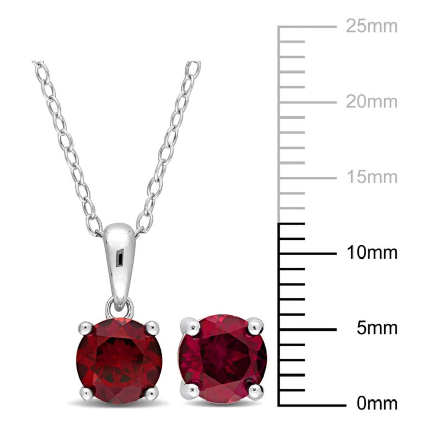Garnet Pendant with Chain and Earrings 2-Piece Set in Sterling Silver