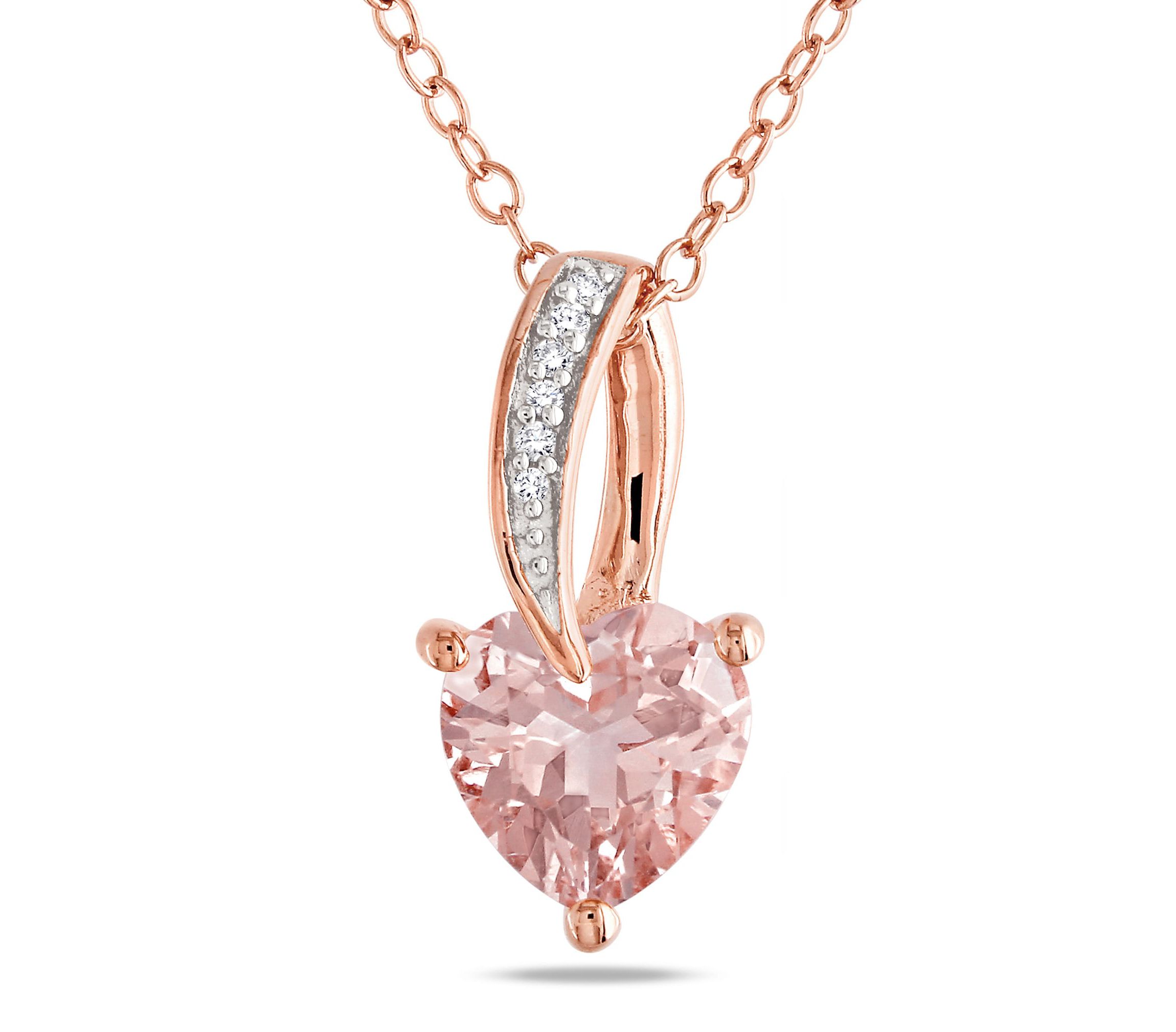 Morganite and Diamond Accent Heart Pendant with Chain in Rose Plated Sterling Silver