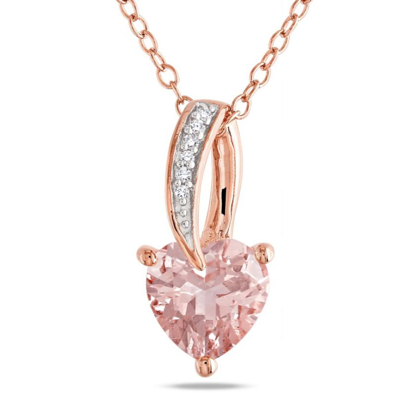 Morganite and Diamond Accent Heart Pendant with Chain in Rose Plated Sterling Silver