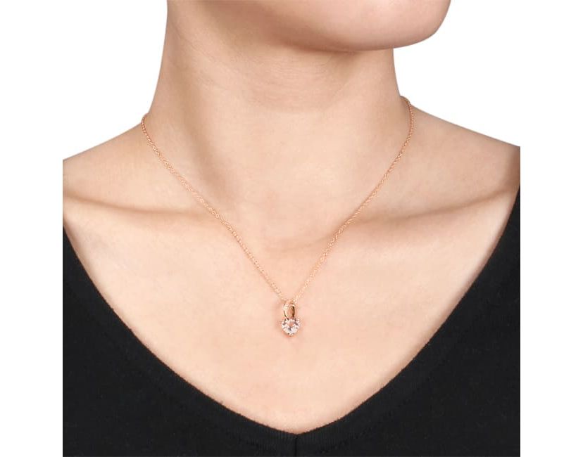 Morganite and Diamond Accent Heart Pendant with Chain in Rose Plated Sterling Silver