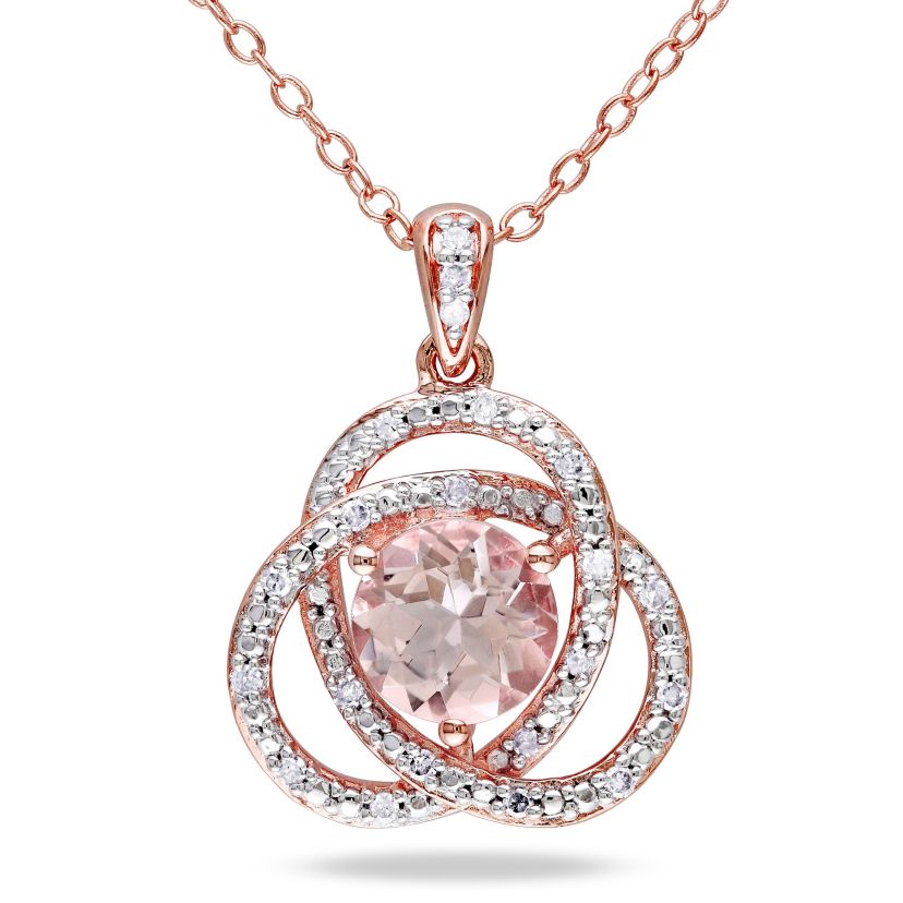 Morganite  and 1/10 ct. t.w. Diamond Trillium Pendant with Chain in Rose Plated Sterling Silver