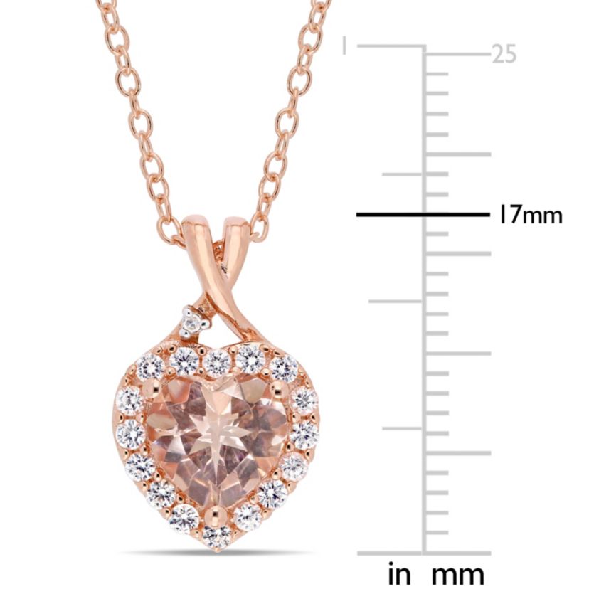 Lab Created Morganite and Created White Sapphire  with Diamond Accent Heart Pendant with Chain in Rose Plated Sterling Silver
