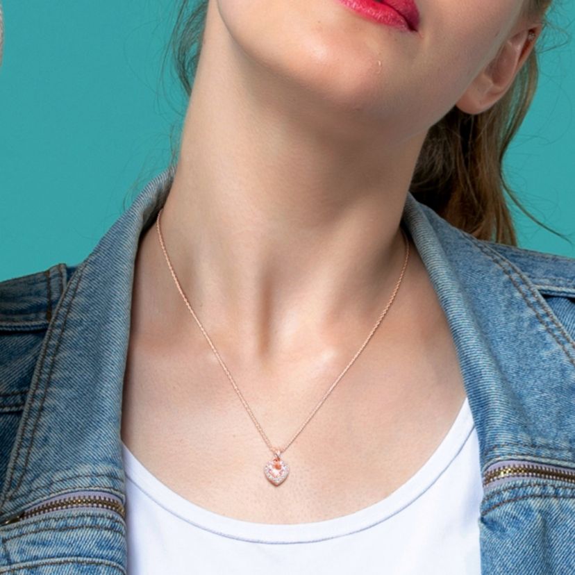 Lab Created Morganite and Created White Sapphire  with Diamond Accent Heart Pendant with Chain in Rose Plated Sterling Silver