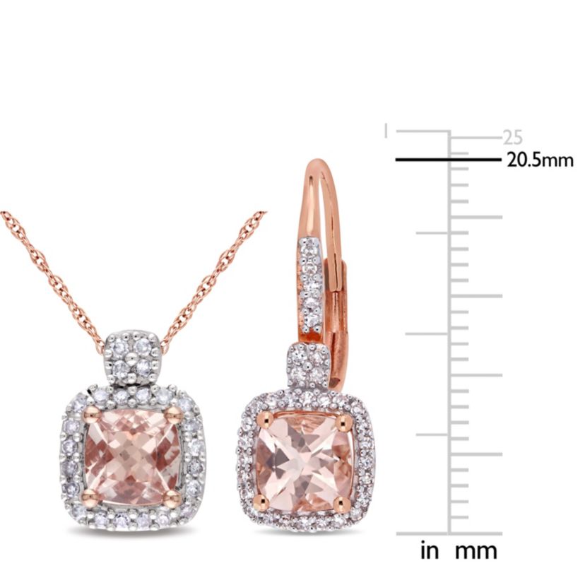 2 PC Set of Morganite and 1/3 ct. t.w. Diamond Earrings and Pendant with Chain in 10K Rose Gold