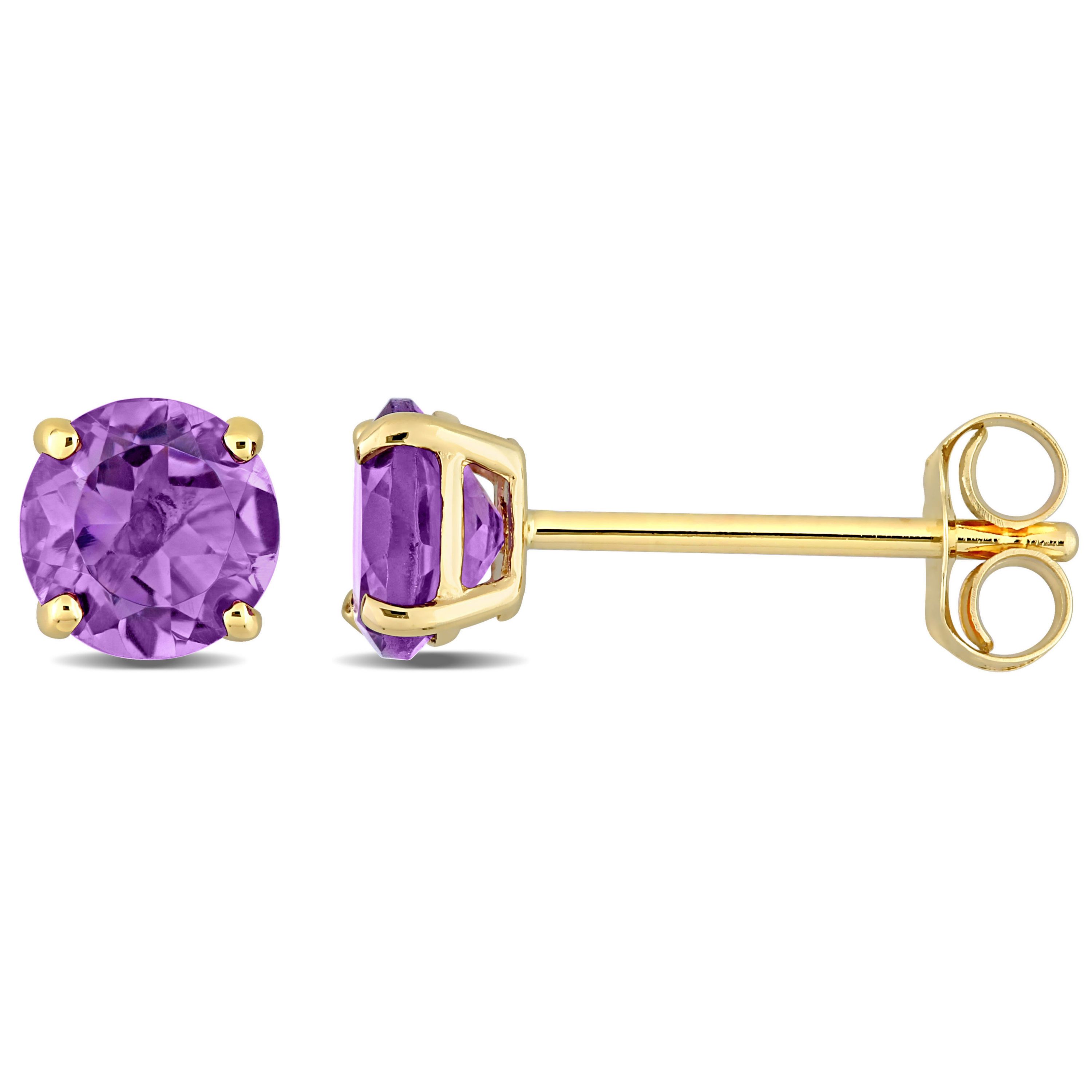 Amethyst Solitaire Stud Earrings in 14K Yellow Gold
