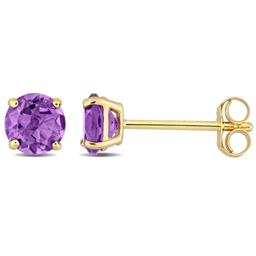 Amethyst Solitaire Stud Earrings in 14K Yellow Gold