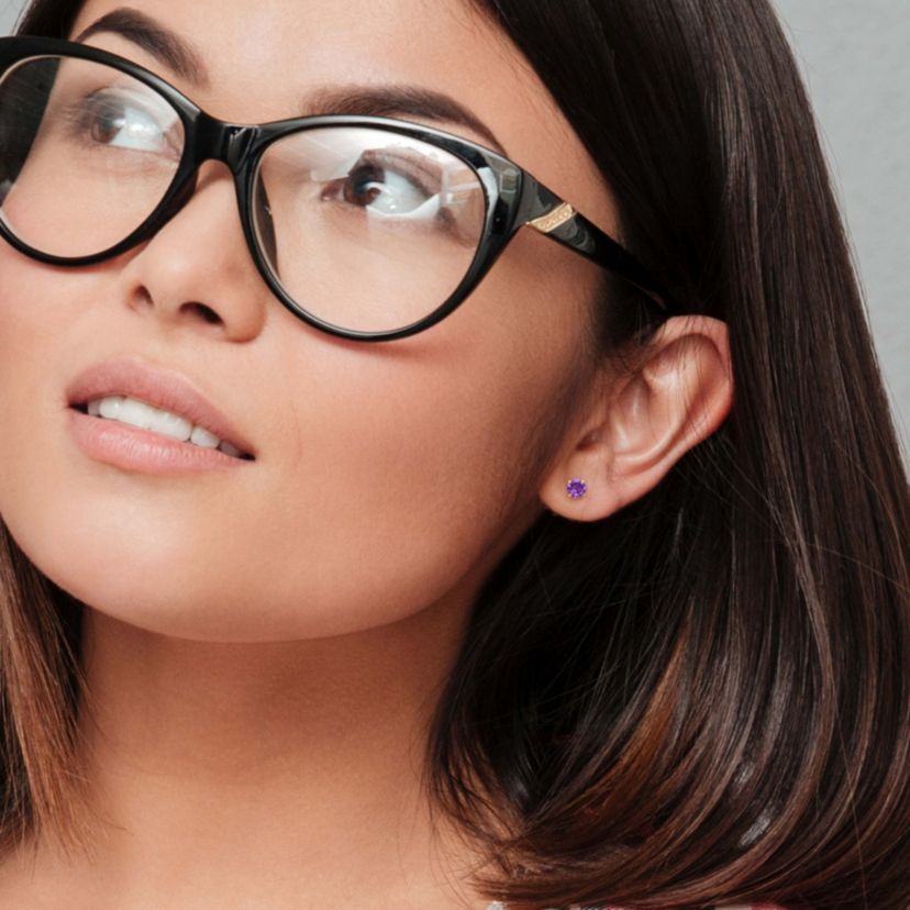 Amethyst Solitaire Stud Earrings in 14K Yellow Gold