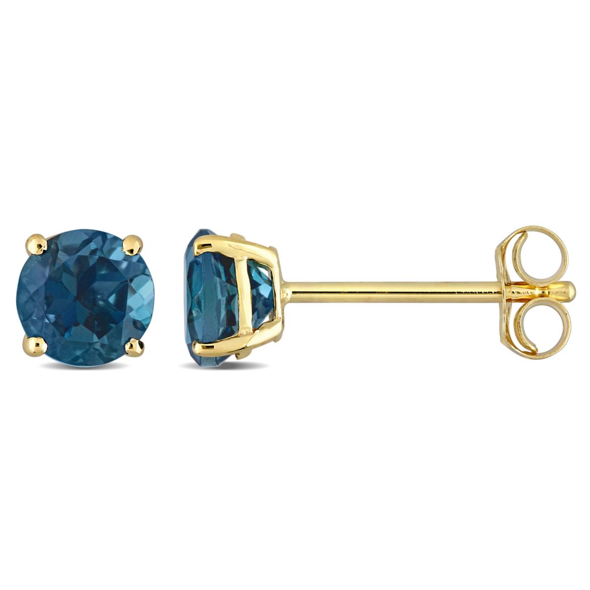 London-Blue Topaz Solitaire Stud Earrings in 14K Yellow Gold