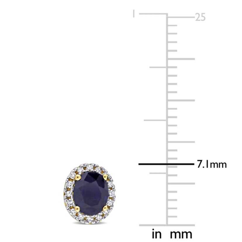 Blue Sapphire and 1/8 ct. t.w. Diamond Halo Stud Earrings in 14K Yellow Gold