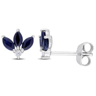 Belk & Co Sapphire And Diamond Accent Floral Stud Earrings In 14K White Gold