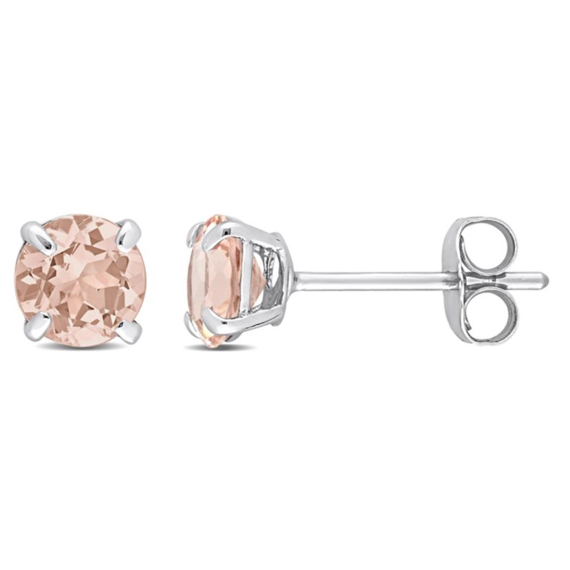 Morganite Solitaire Stud Earrings in 10K White Gold