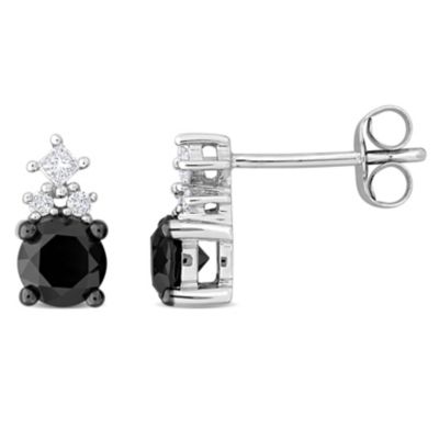 Belk & Co 1.12 ct. t.w. Black and White Diamond Stud Earrings in 14K White Gold Black Rhodium Plated