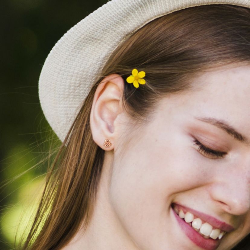 Children Paw Stud Earrings in Rose Plated Sterling Silver