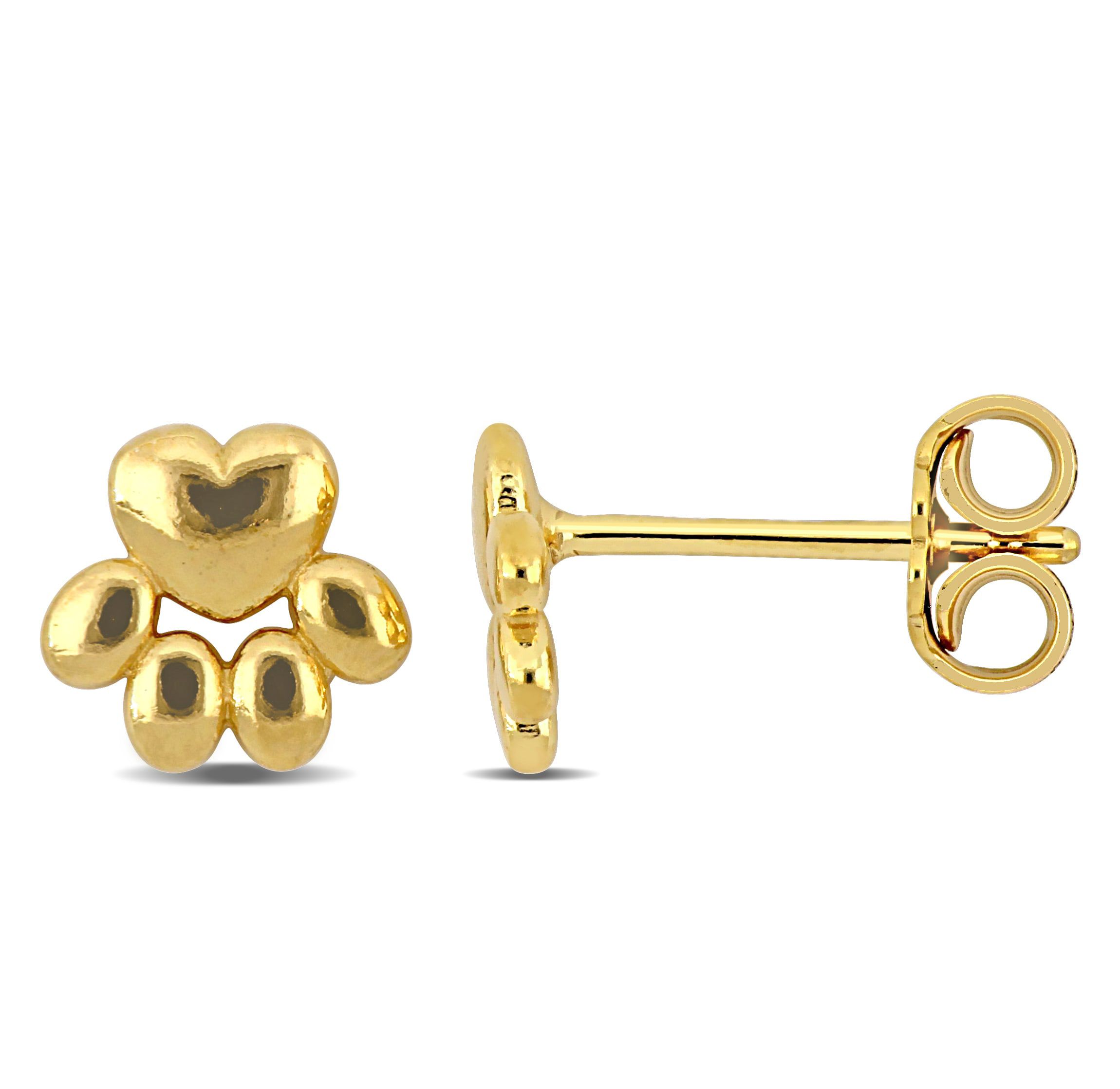 Children Paw Stud Earrings in Yellow Plated Sterling Silver