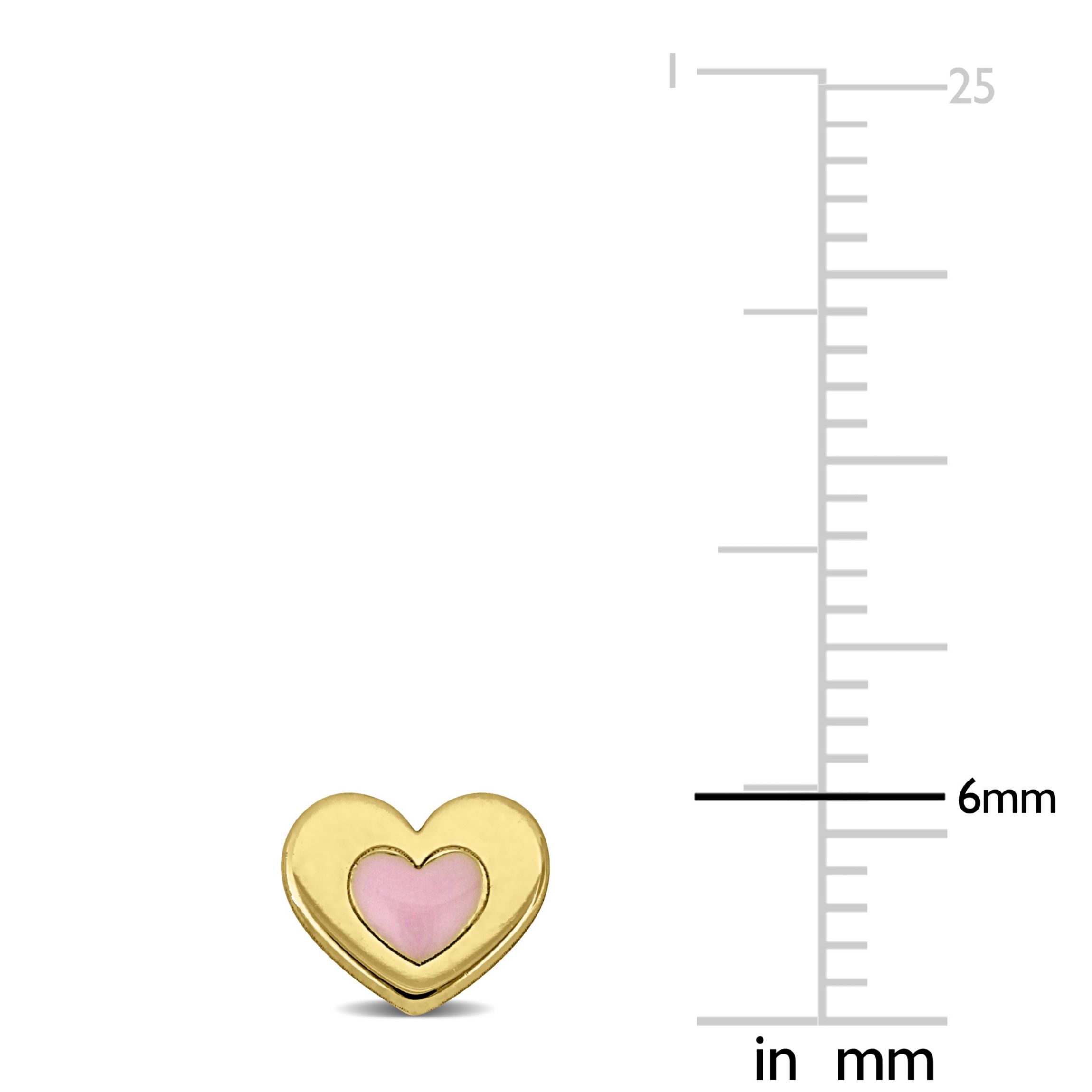 Children Pink Enamel Heart Stud Earrings in Yellow Plated Sterling Silver