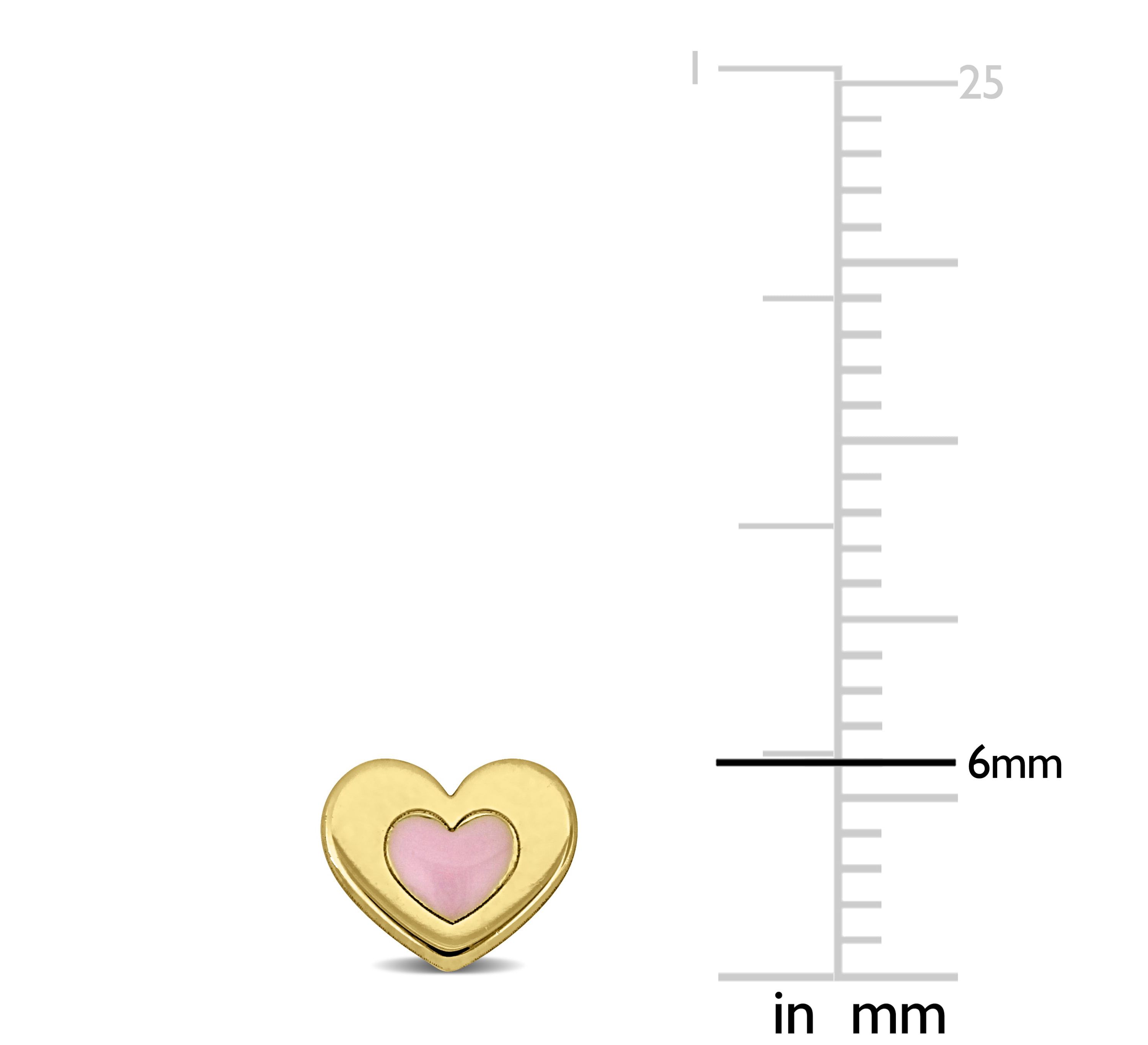 Children Pink Enamel Heart Stud Earrings in Yellow Plated Sterling Silver