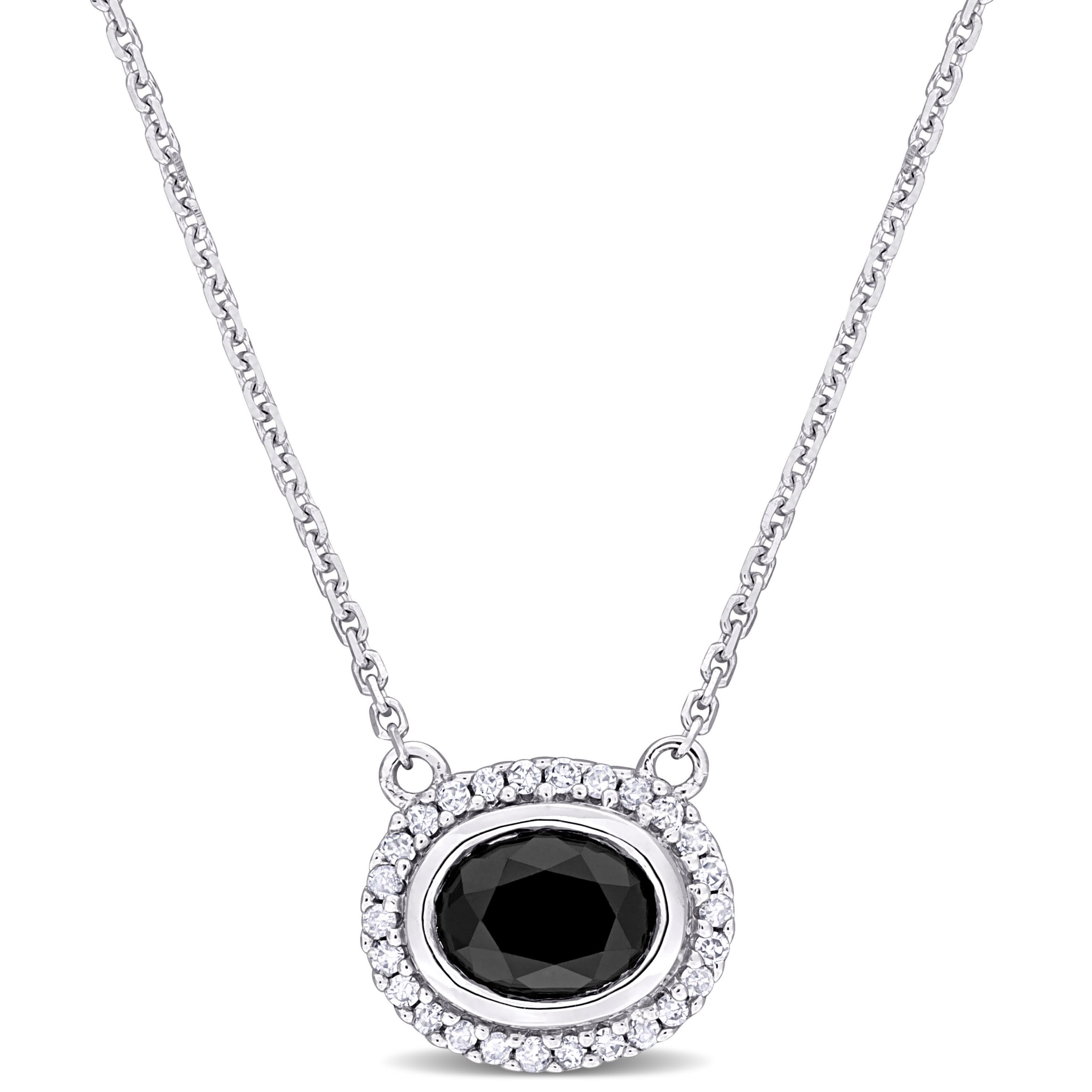 1.10 ct. t.w. Black and White Diamond Halo Necklace in 14K White Gold