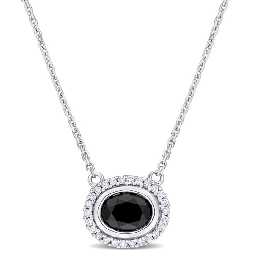 1.10 ct. t.w. Black and White Diamond Halo Necklace in 14K White Gold