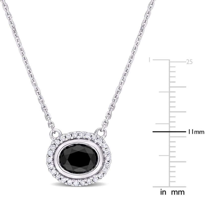 1.10 ct. t.w. Black and White Diamond Halo Necklace in 14K White Gold
