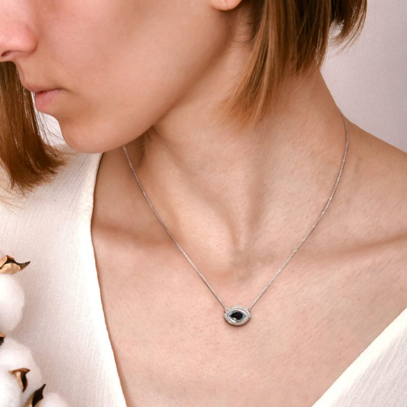 1.10 ct. t.w. Black and White Diamond Necklace in 14K White Gold