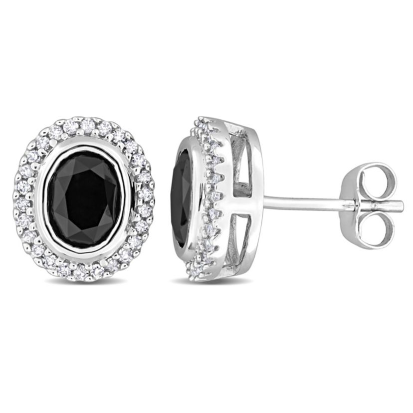 2.20 ct. t.w. Black and White Diamond Halo Stud Earrings in 14K White Gold