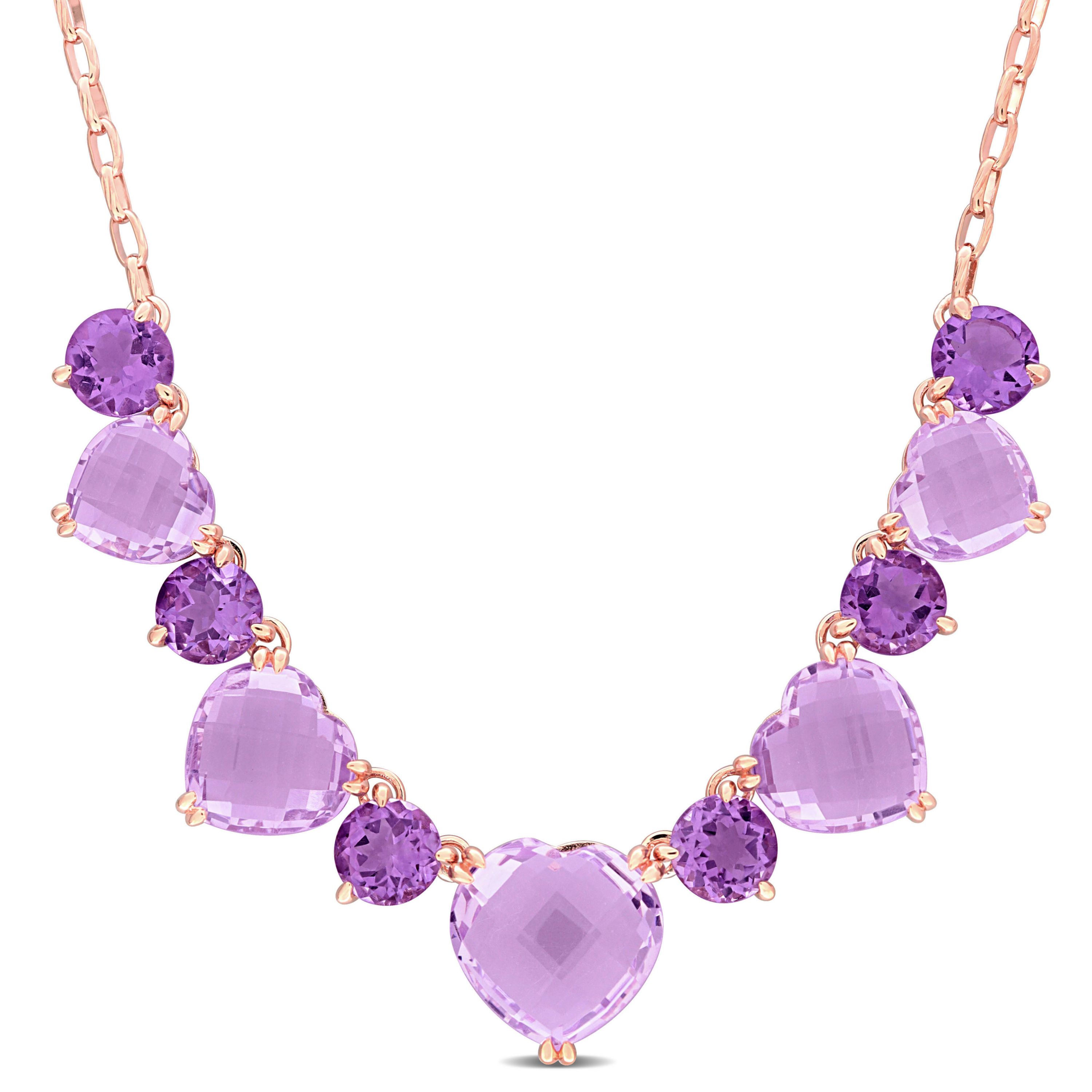 Rose de France and Amethyst Necklace in Rose Plated Sterling Silver