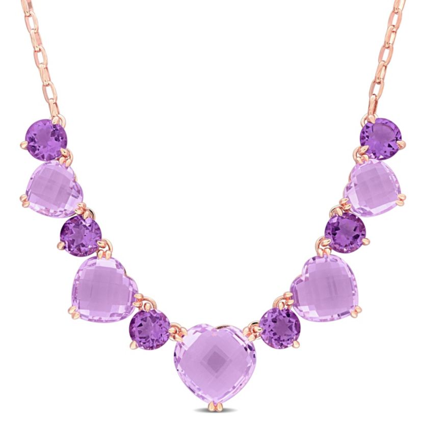 Rose de France and Amethyst Necklace in Rose Plated Sterling Silver