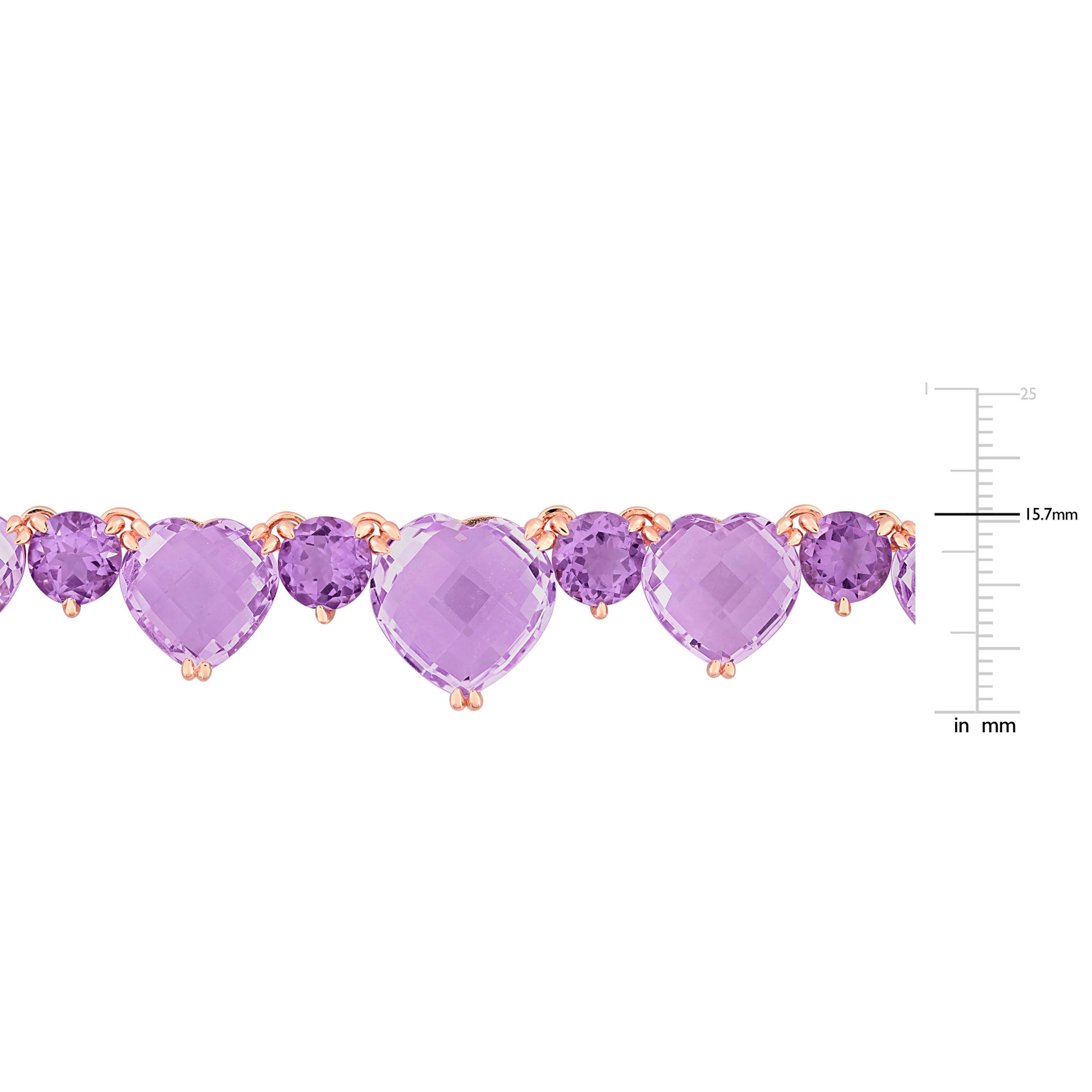 Rose de France and Amethyst Necklace in Rose Plated Sterling Silver