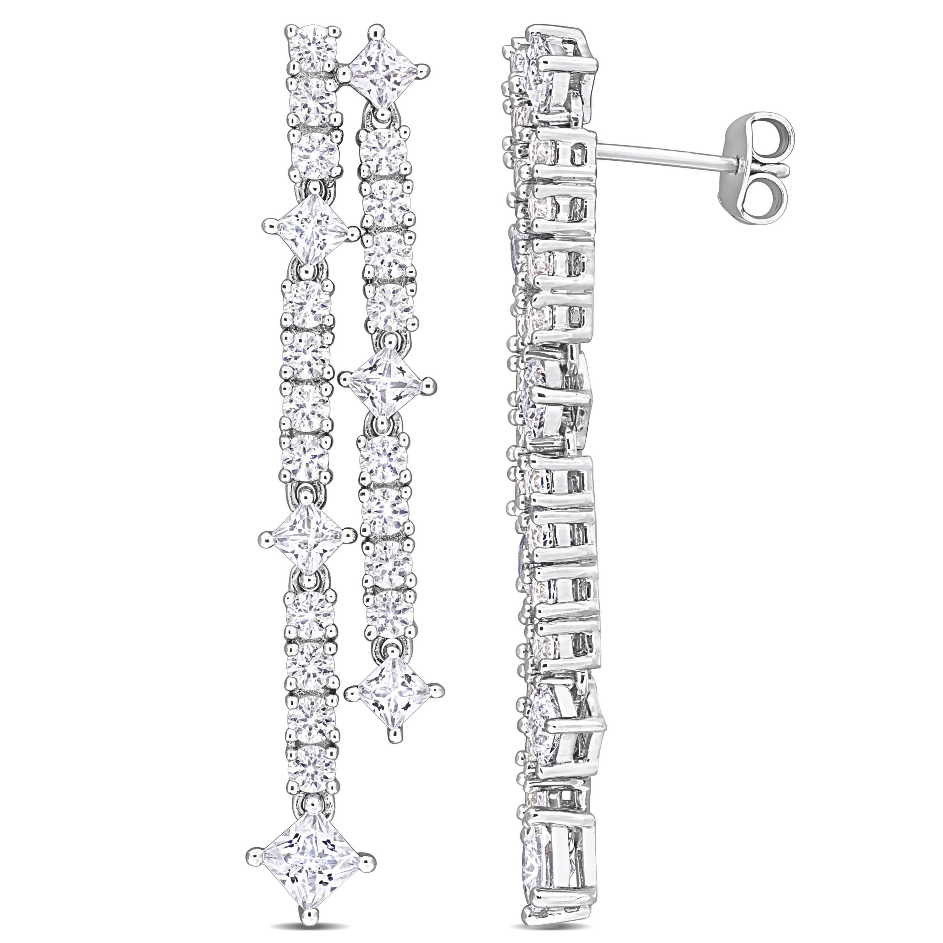 Lab Created Created White Sapphire Drop Earrings in Sterling Silver