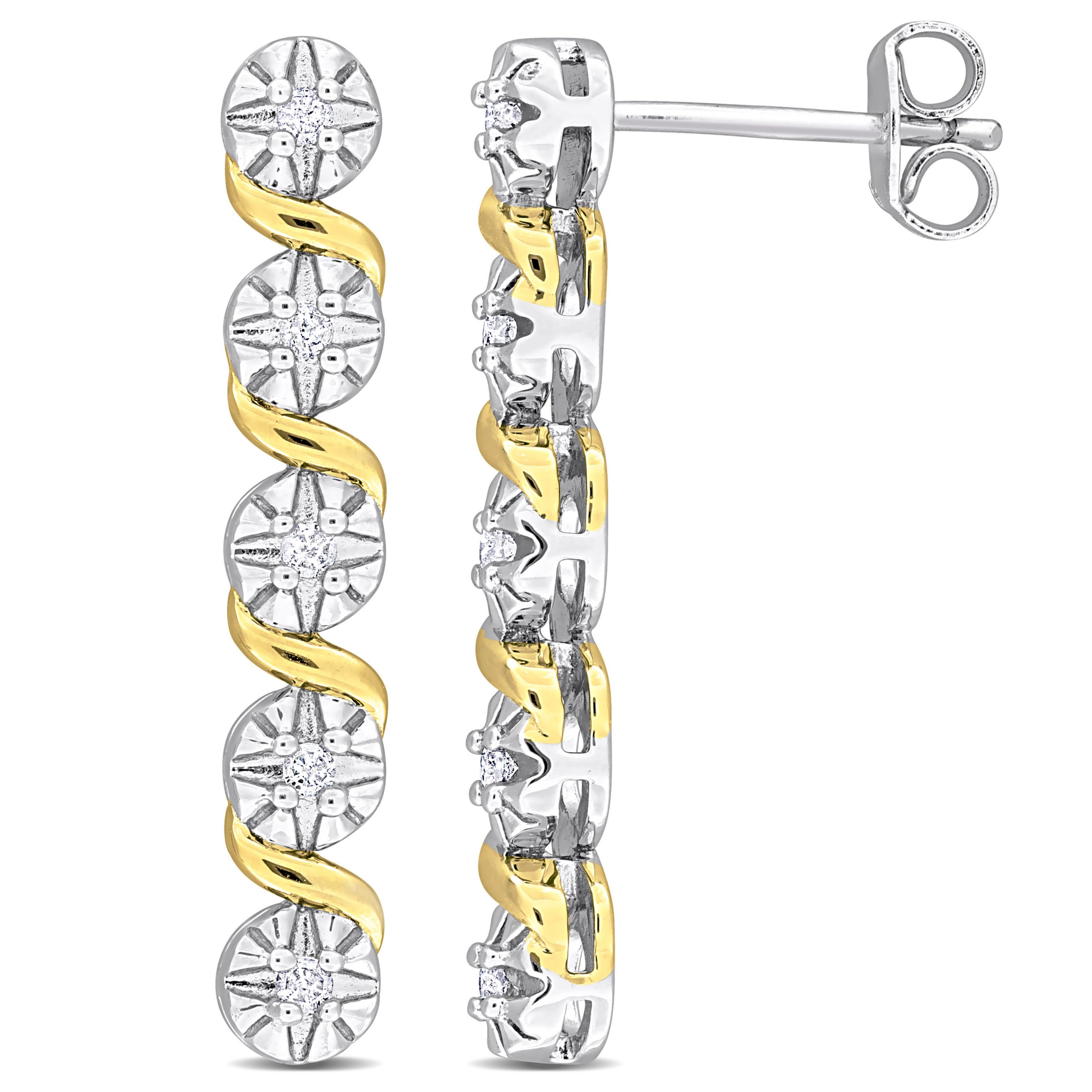 1/6 ct. t.w. Diamond Drop Earrings in Two-Tone Sterling Silver