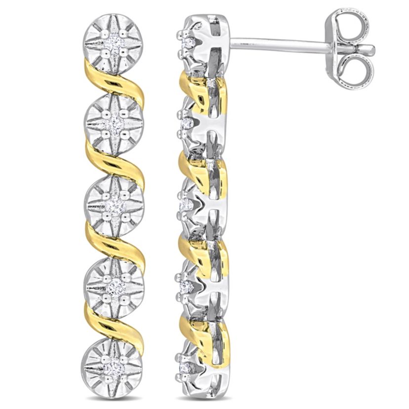 1/6 ct. t.w. Diamond Drop Earrings in Two-Tone Sterling Silver