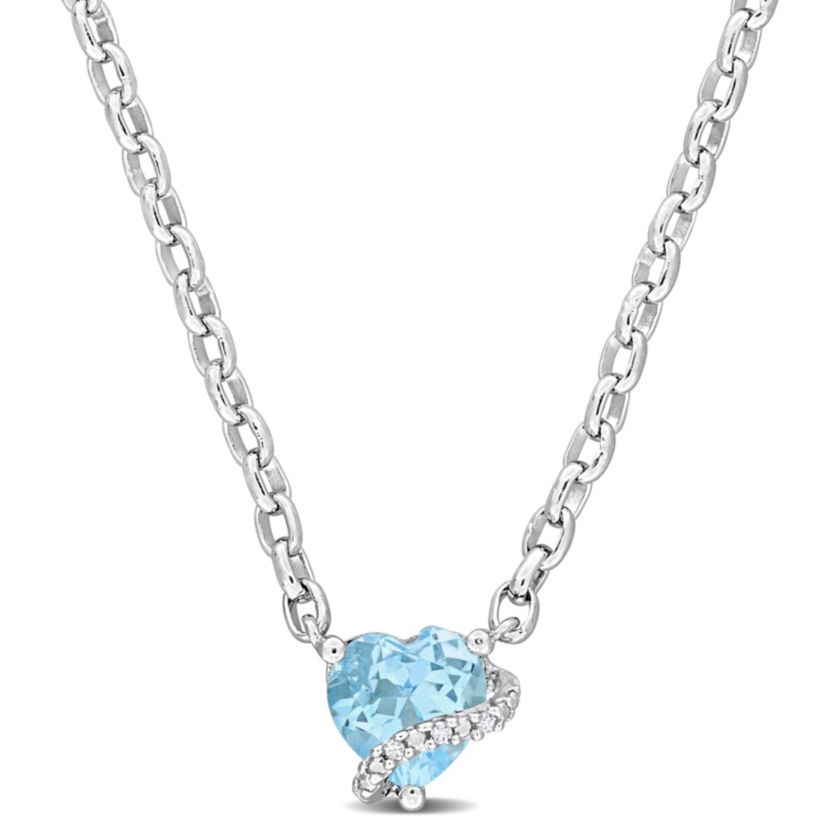 Sky-Blue Topaz and Diamond Accent Heart Pendant with Chain in Sterling Silver