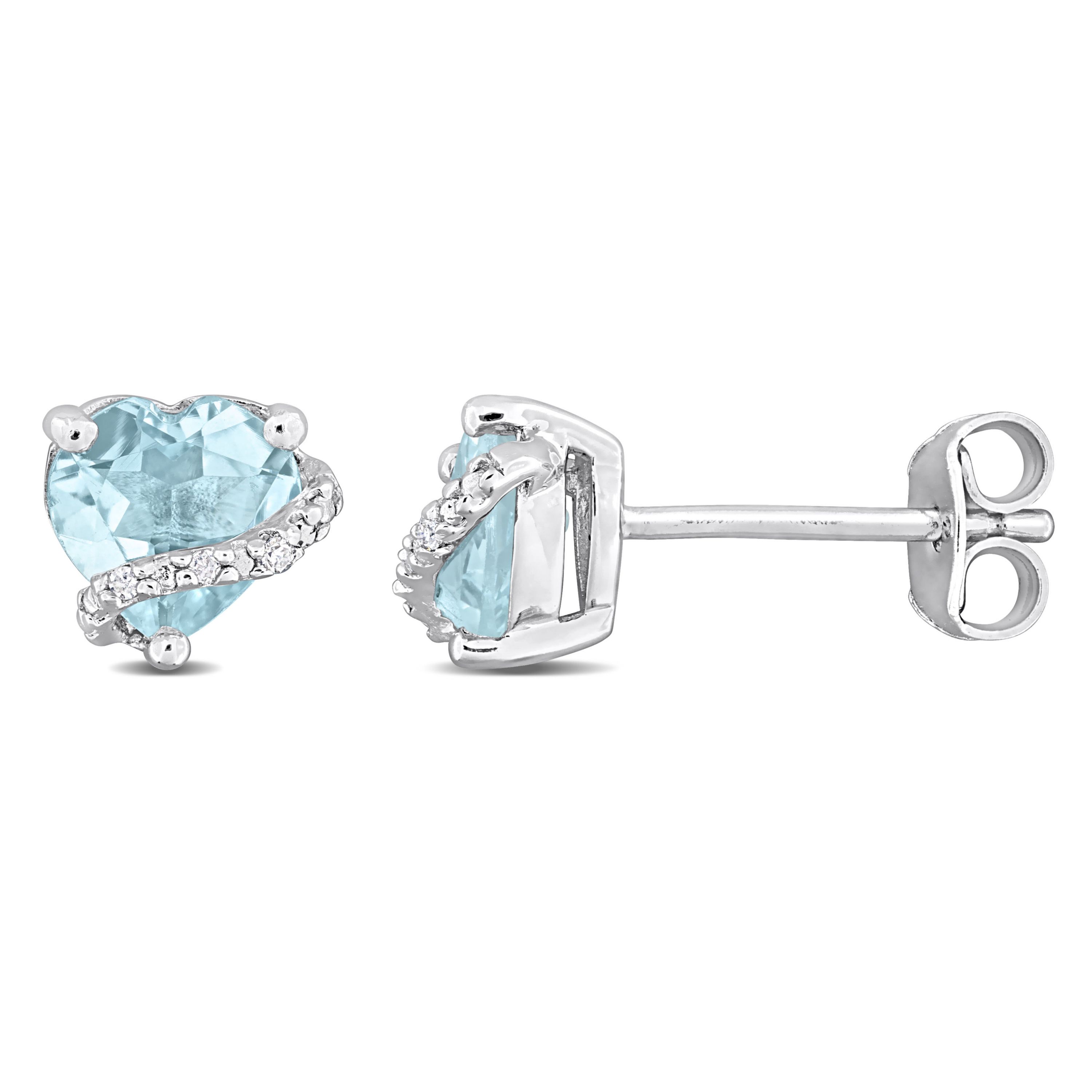 Sky-Blue Topaz and Diamond Accent Stud Earrings in Sterling Silver