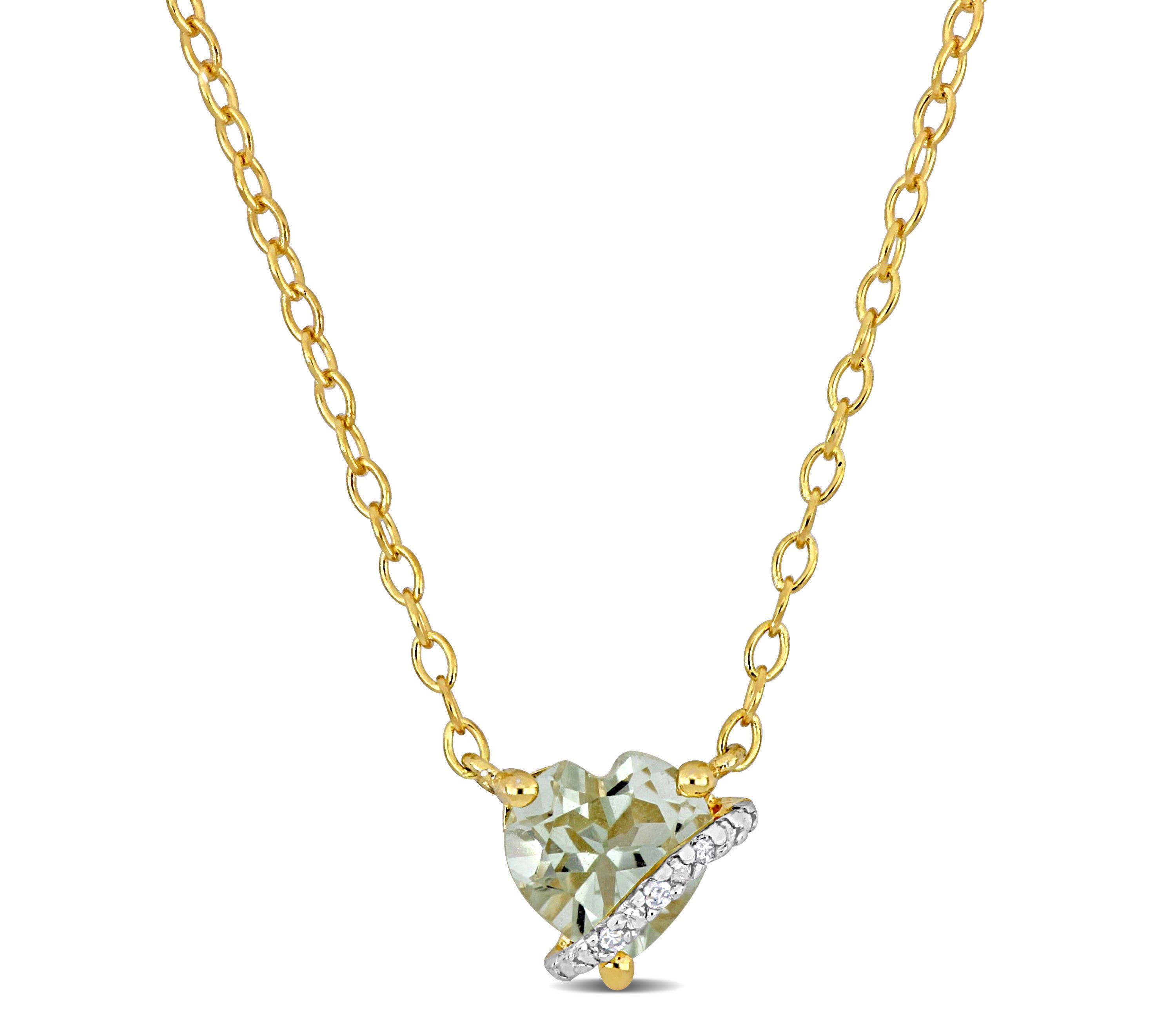 Green Quartz and Diamond Accent Heart Pendant with Chain in Yellow Plated Sterling Silver