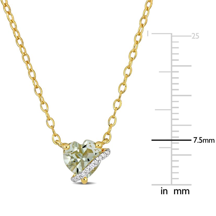 Green Quartz and Diamond Accent Heart Pendant with Chain in Yellow Plated Sterling Silver