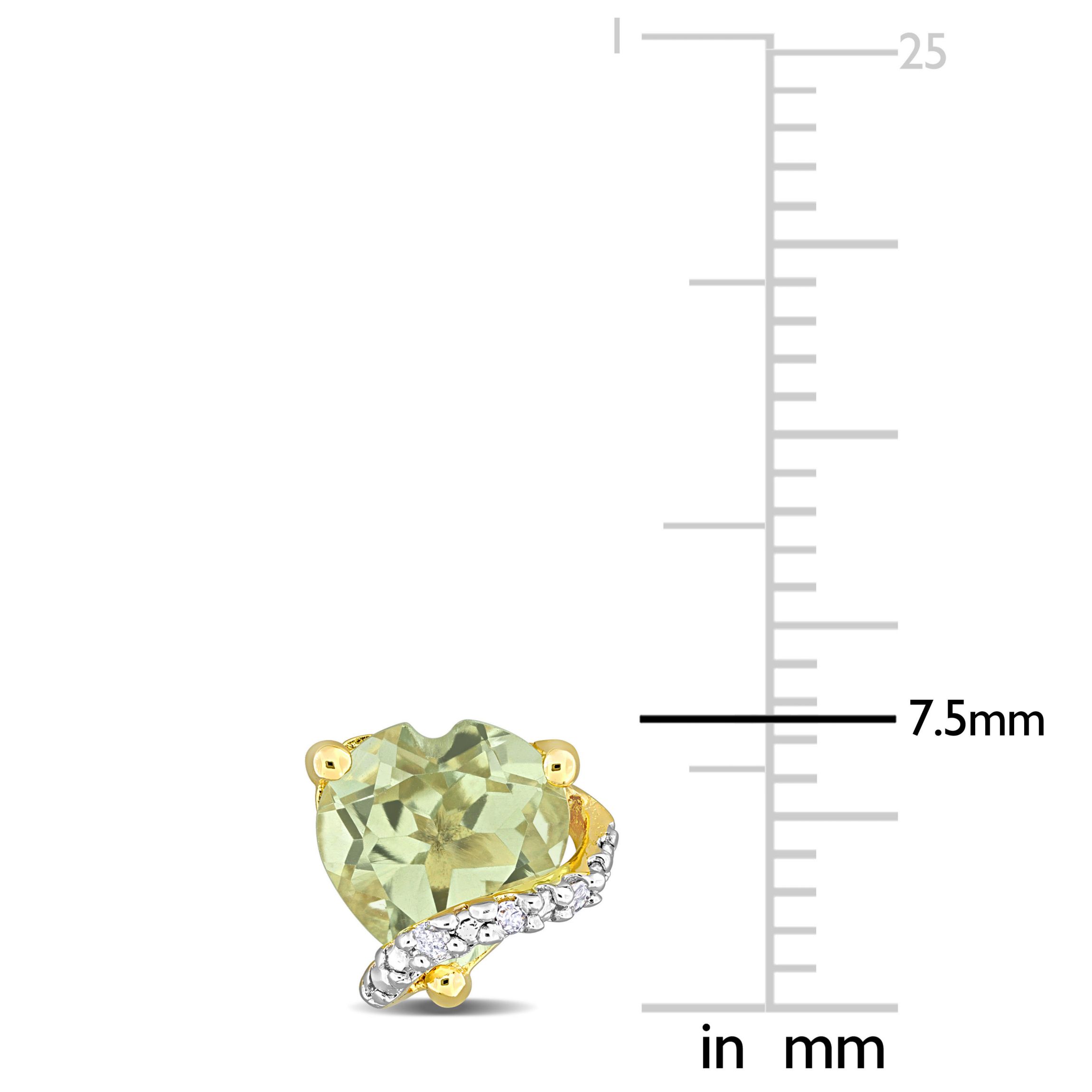 Green Quartz and Diamond Accent Stud Earrings in Yellow Plated Sterling Silver