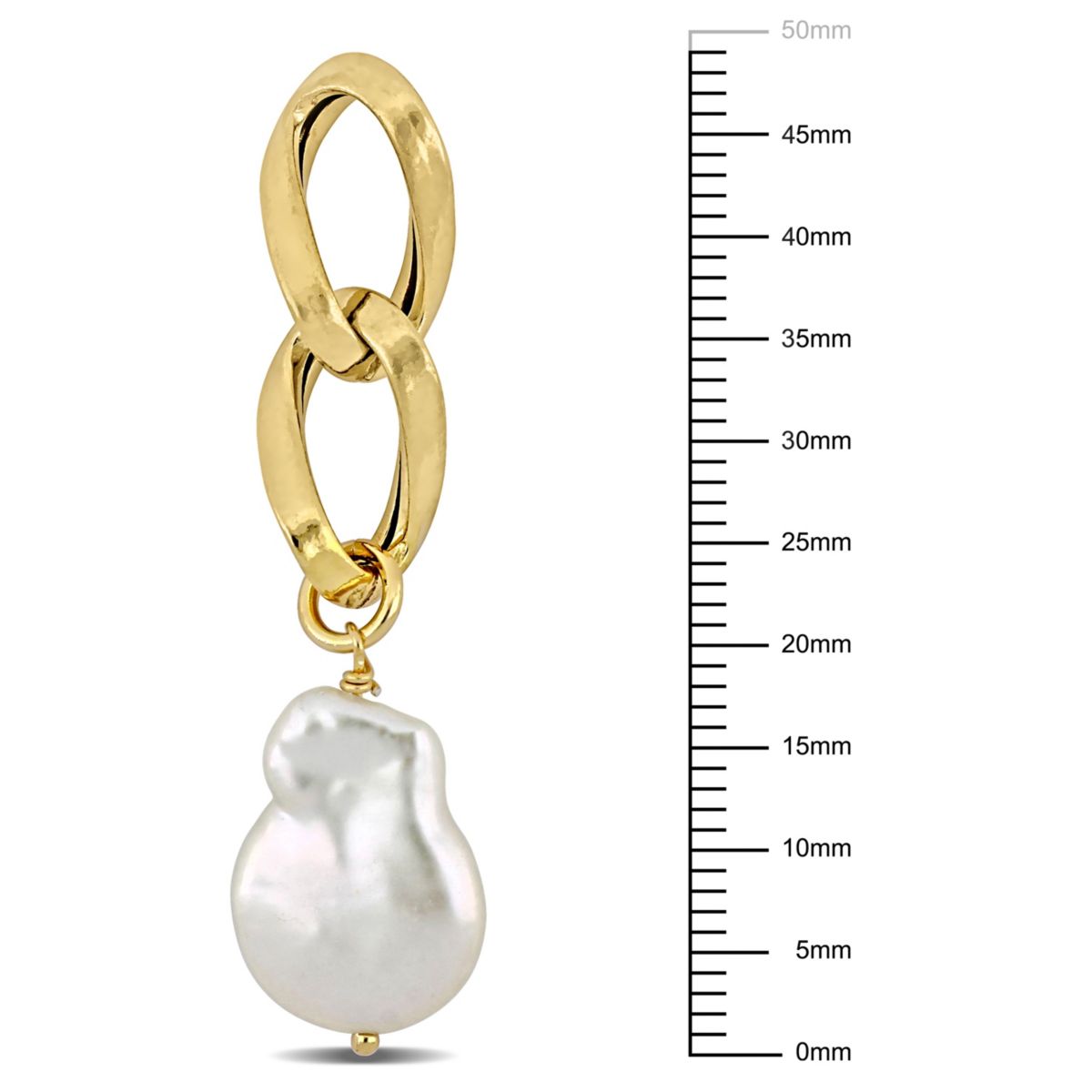 12-13MM Freshwater Cultured Pearl Double Link Drop Earrings in Yellow Plated Sterling Silver