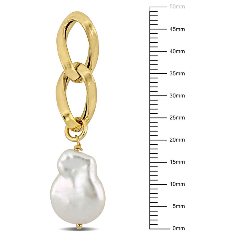 12-13MM Freshwater Cultured Pearl Double Link Drop Earrings in Yellow Plated Sterling Silver