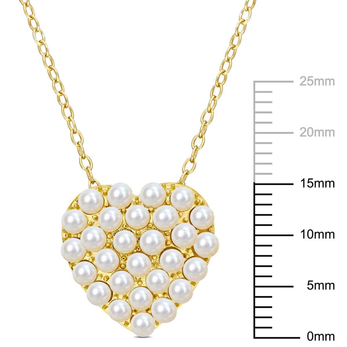 2-2.5mm Freshwater Cultured Pearl Trendy Heart Pendant with Chain in Yellow Plated Sterling Silver
