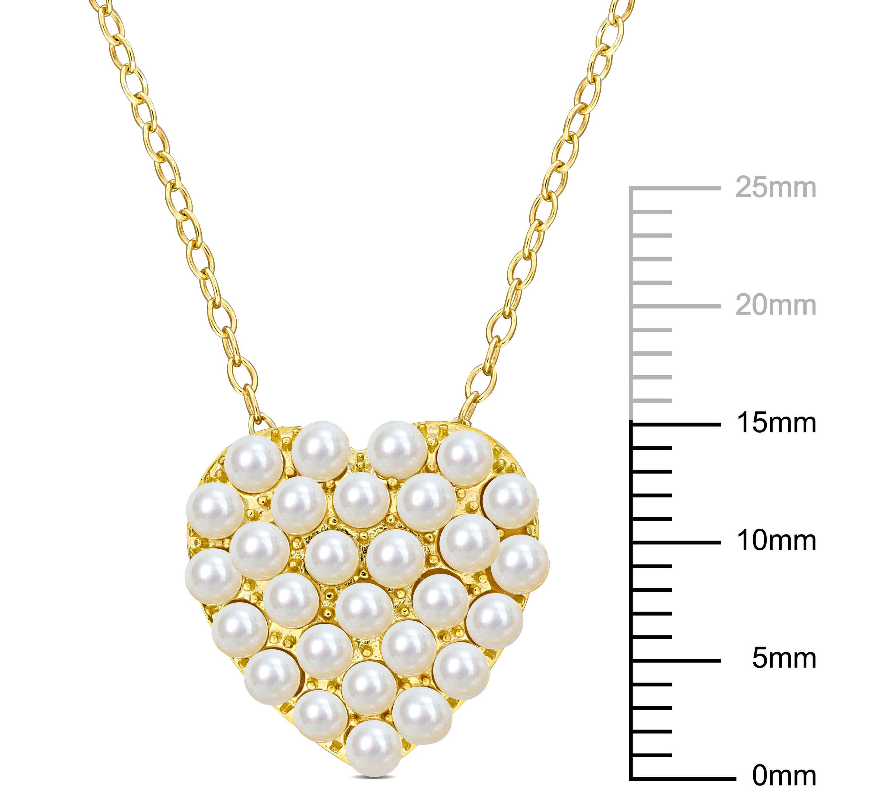 2-2.5mm Freshwater Cultured Pearl Trendy Heart Pendant with Chain in Yellow Plated Sterling Silver