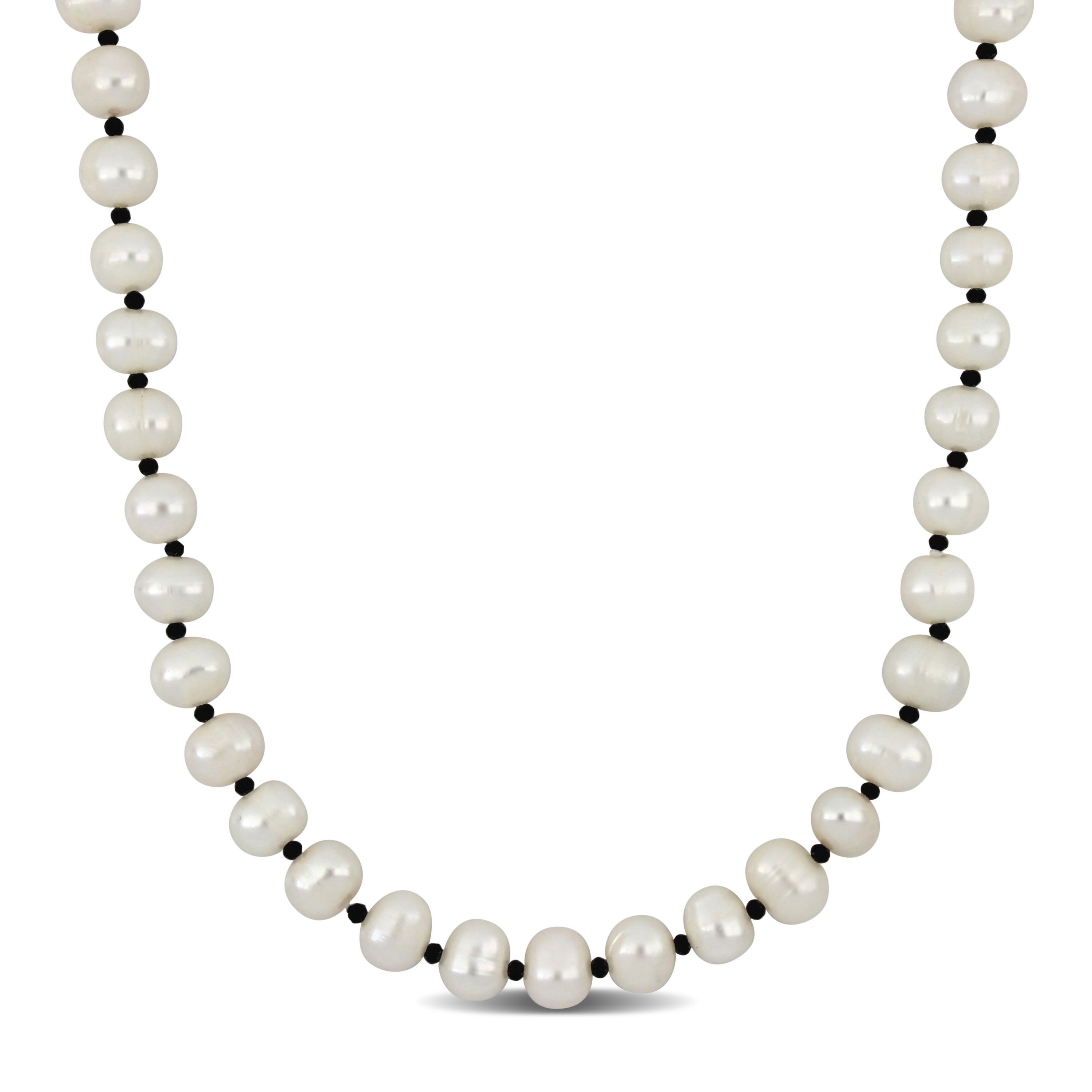 7-8mm Freshwater Cultured Pearl and Black Spinel Beads Endless Necklace