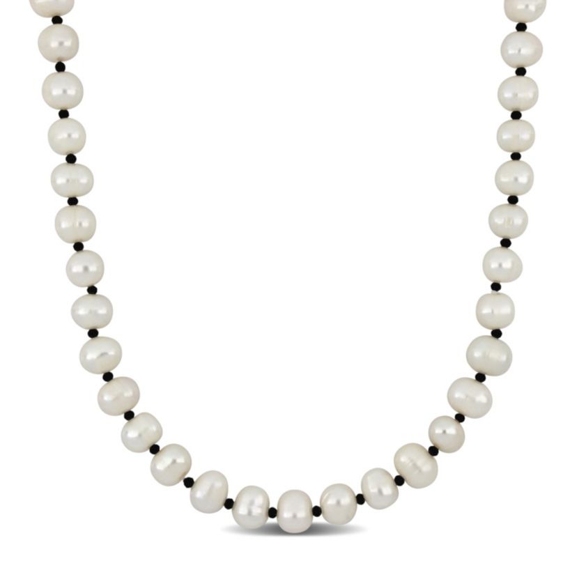7-8mm Freshwater Cultured Pearl and Black Spinel Beads Endless Necklace