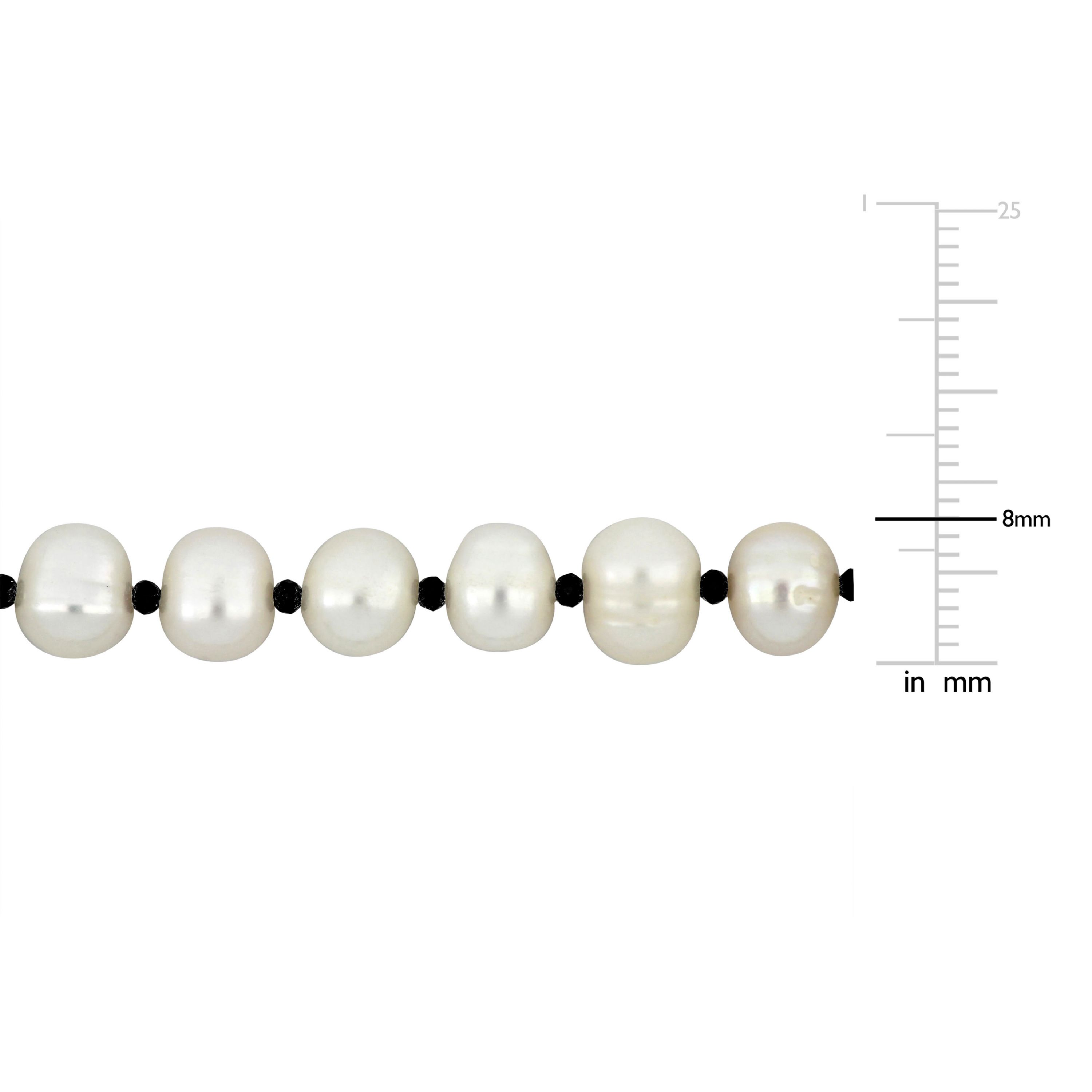 7-8mm Freshwater Cultured Pearl and Black Spinel Beads Endless Necklace